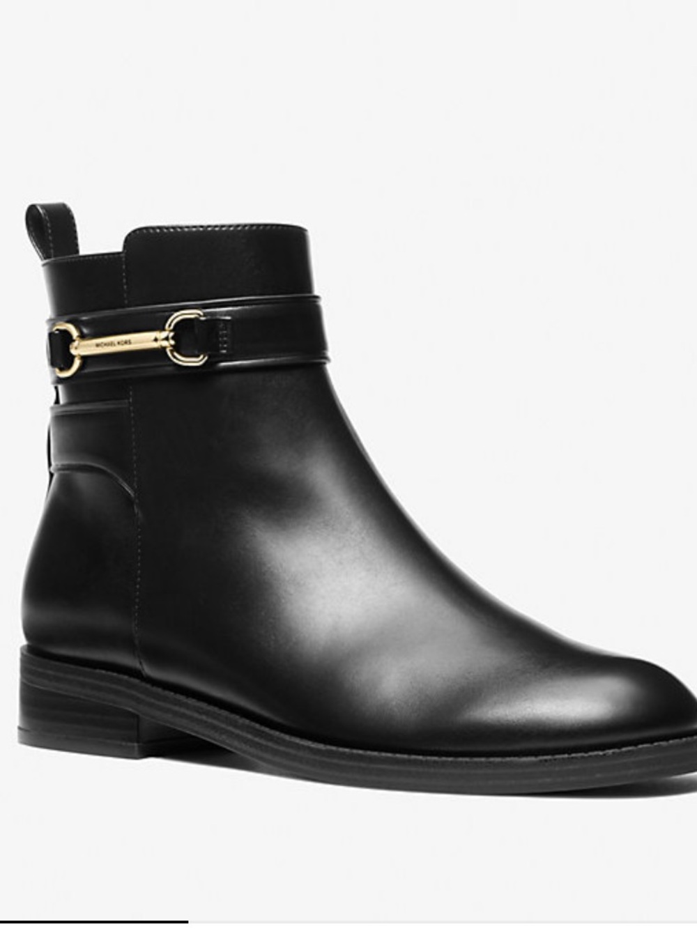 Michael Kors Black Leather Ankle Boots with Gold Hardware